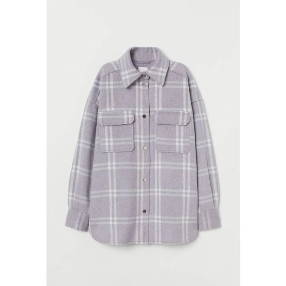 H&M Light Gray Plaid Shacket, Size M